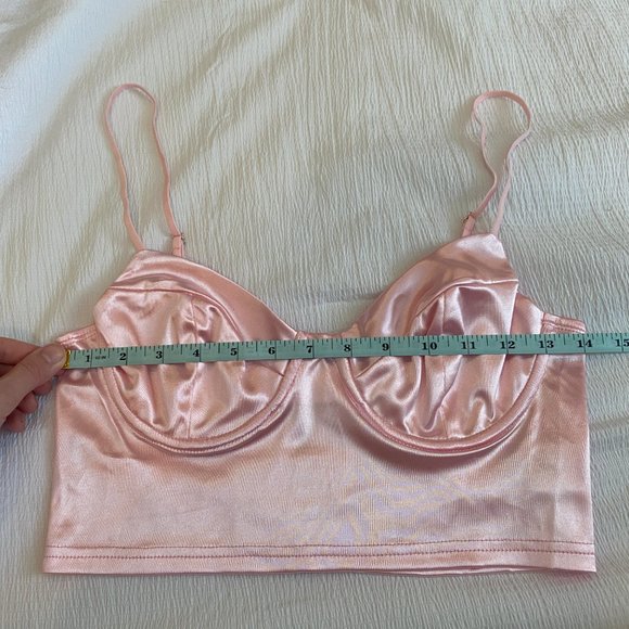NWOT Adika Bustier Corset Like Crop Top Medium Satin Silky Light Baby Pink - Picture 6 of 10